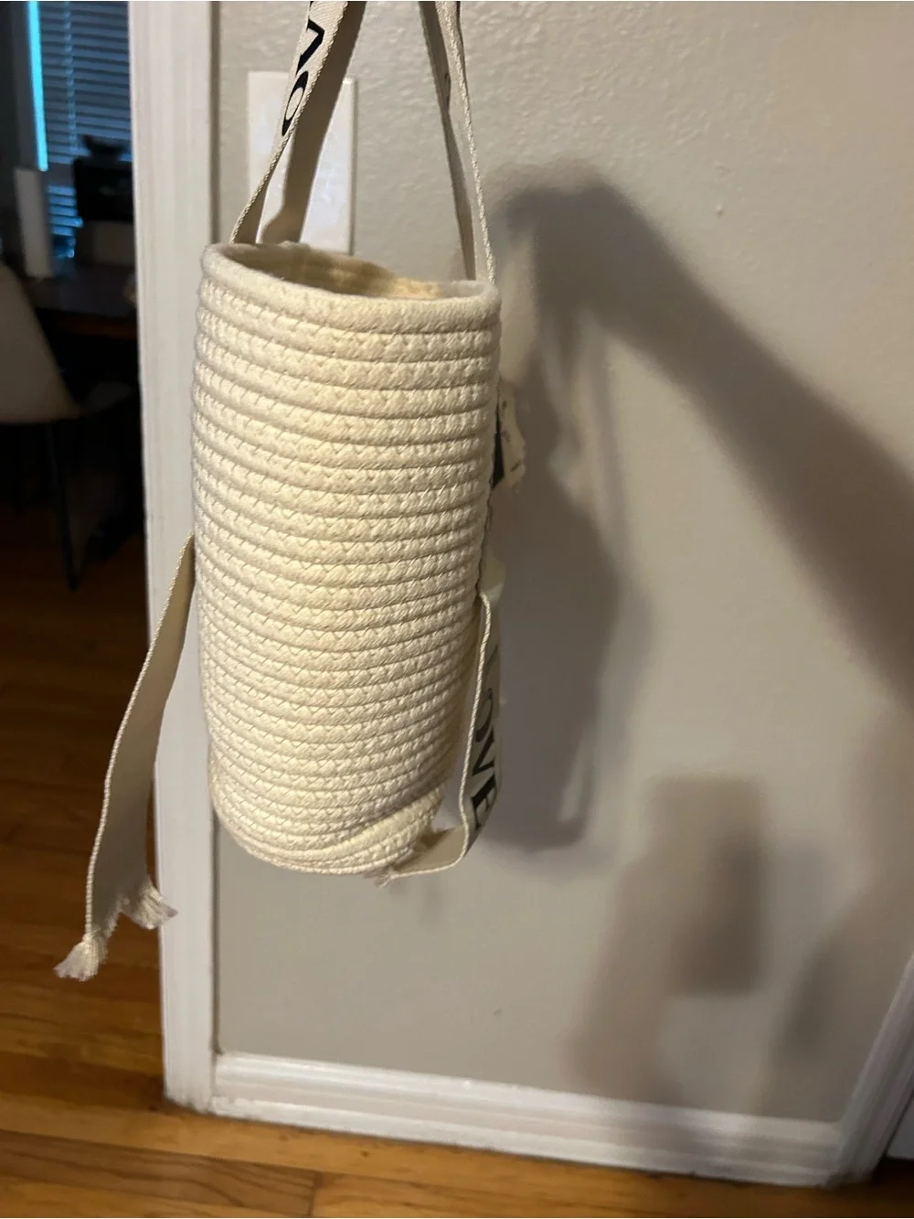 The Yum Vibes Cream Woven Tote with LOVE Shoulder Straps